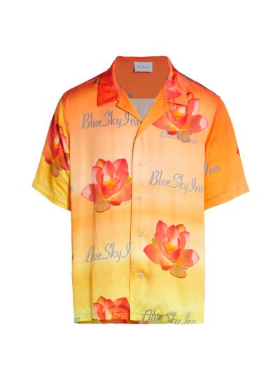 Shop Blue Sky Inn Logo Floral Print Bowling Shirt In Orange