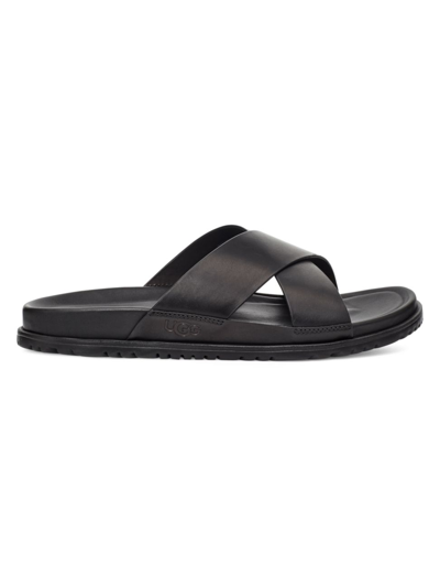 Shop Ugg Men's Wainscott Leather Slide Sandals In Black