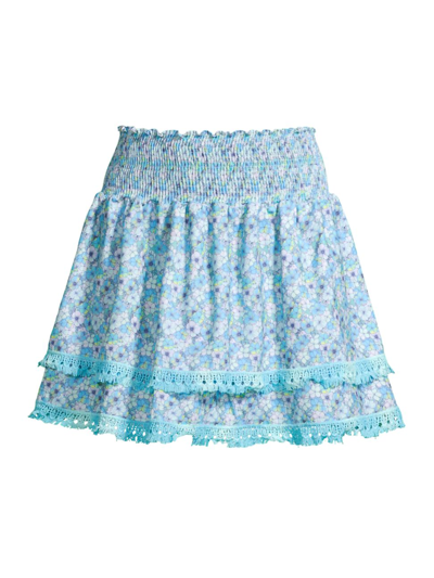 Shop Peixoto Women's Belle Smocked Tiered Miniskirt In Sky Jasmine