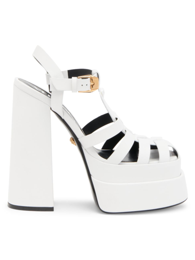 Shop Versace La Medusa Platform Sandals In Optical White  Gold