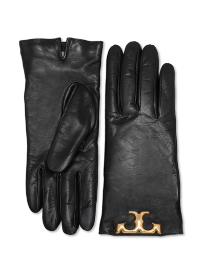 Shop Tory Burch Women's Eleanor Leather Logo Gloves In Black