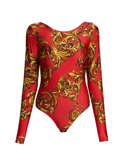 Shop Versace Jeans Couture Women's Garland Long-sleeve Bodysuit In Orange And Gold