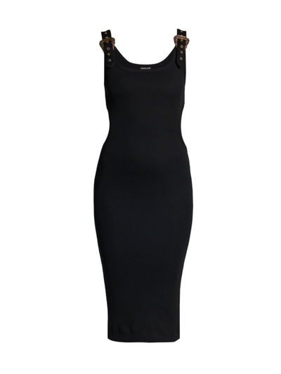 Shop Versace Jeans Couture Women's Ribbed Bodycon Midi Dress In Black