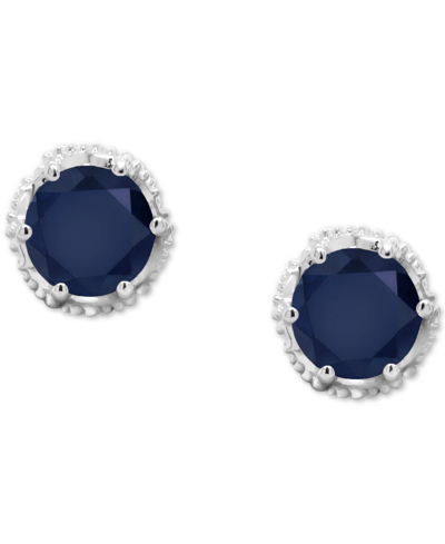 Macy's Sapphire Beaded Frame Stud Earrings (1-1/5 Ct. T.w.) In Sterling Silver (also In Emerald & Ruby) In Sapphire