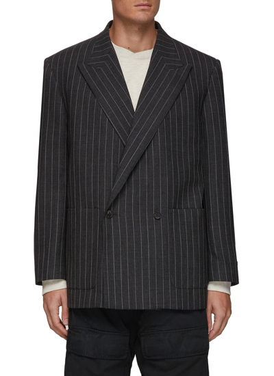 Shop Fear Of God Pinstriped Patch Pocket Double Breasted Blazer In Black