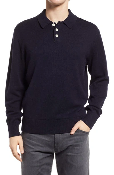 Alex Mill Geurnsey Merino Wool And Cotton-blend Polo Shirt In Navy |  ModeSens