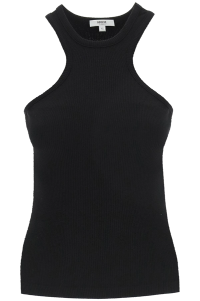 Shop Agolde Bea Ribbed Tank Top In Black