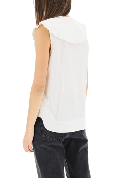 Shop Ganni Sleeveless Shirt With Oversized Collar In White