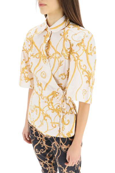 Shop Ganni Printed Shirt In Organic Cotton In White,gold