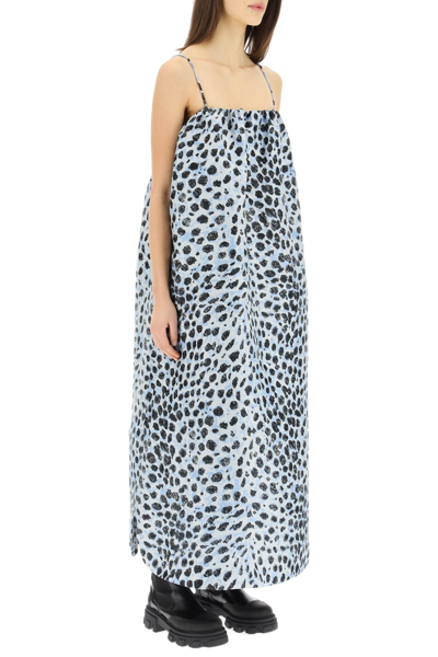 Shop Ganni Jacquard Fabric Midi Dress In White,light Blue,black