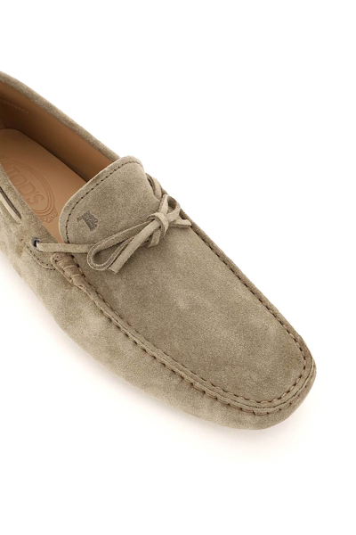 Shop Tod's Gommino Loafers With Laces In Beige,grey
