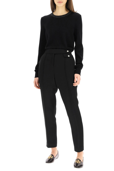 Shop Tory Burch Woven Fabric Trousers In Black