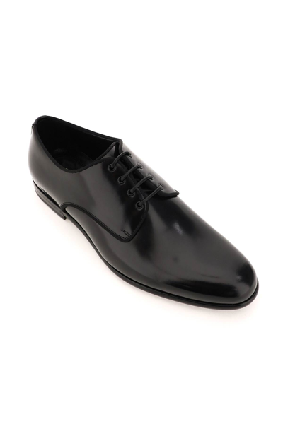 Shop Dolce & Gabbana Raffaello Brushed Leather Derby Shoes In Black