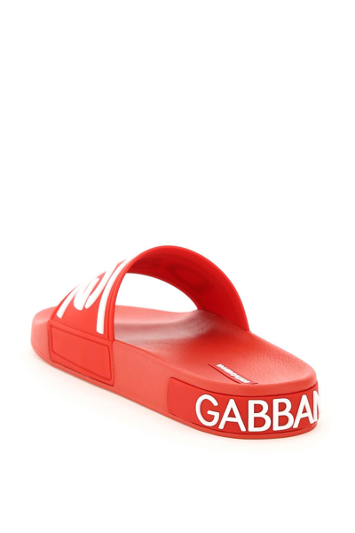 Shop Dolce & Gabbana Logo Rubber Sliders In Red,white