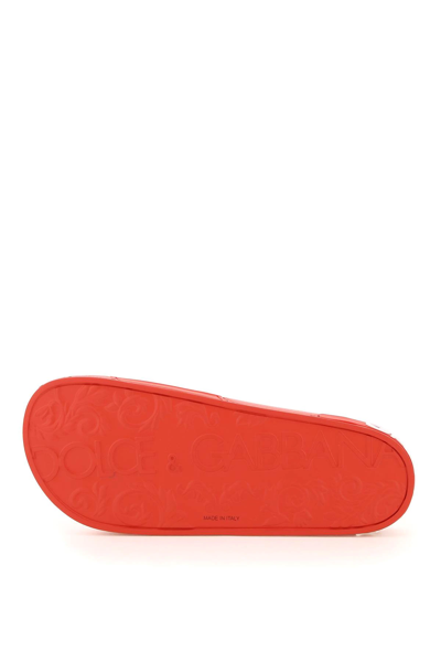 Shop Dolce & Gabbana Logo Rubber Sliders In Red,white