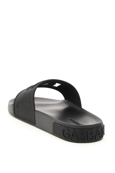 Shop Dolce & Gabbana Logo Rubber Sliders In Black