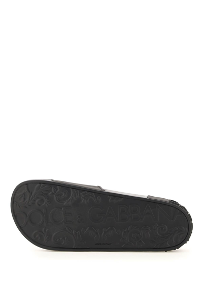 Shop Dolce & Gabbana Logo Rubber Sliders In Black