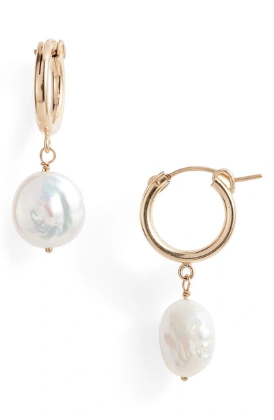 Shop Nashelle Lucia Cultured Pearl Huggie Earrings In 14k Gold Filled