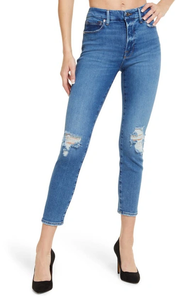 Shop Good American Good Legs Ripped High Waist Crop Skinny Jeans In Blue836