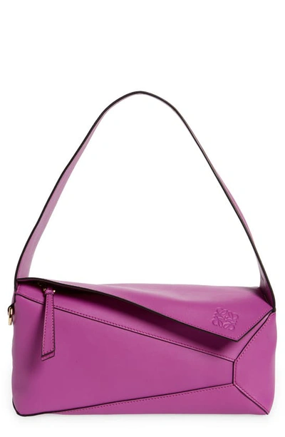 Shop Loewe Puzzle Leather Hobo Bag In Bright Purple