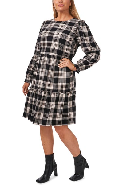 Shop 1.state Smock Detail Plaid Long Sleeve Minidress In Rich Black