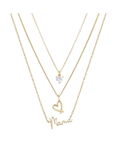 Shop Unwritten 14k Gold Flash-plated 3-pieces Cubic Zirconia Mama Layered Pendants Set In Gold Flash Plated