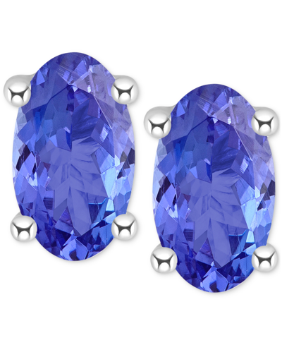 Macy's Ruby Oval-cut Stud Earrings In 14k White Gold (also In Emerald) In Tanzanite