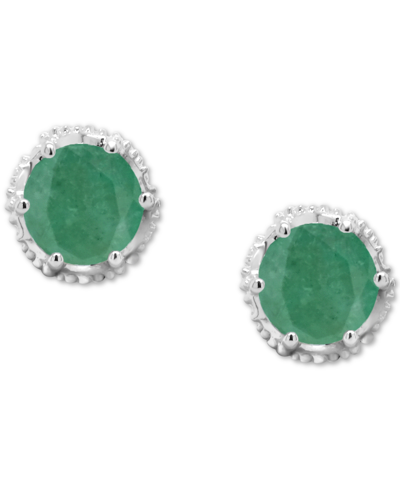 Macy's Sapphire Beaded Frame Stud Earrings (1-1/5 Ct. T.w.) In Sterling Silver (also In Emerald & Ruby) In Emerald