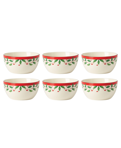 Shop Lenox Holiday Dessert Bowl, Set Of 6 In Red/green And Ivory