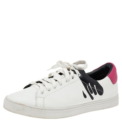 Pre-owned Burberry White/pink Leather Westford Splash Low Top Sneakers Size  44 | ModeSens