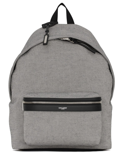Shop Saint Laurent Grey City Backpack In Canvas And Lambskin