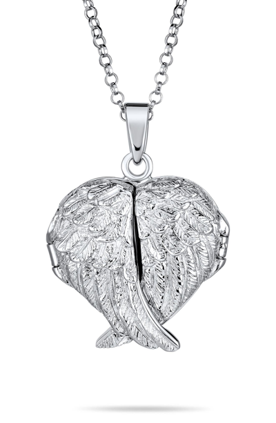 Bling Jewelry Guardian Angel Wing Necklace In Dark Silver