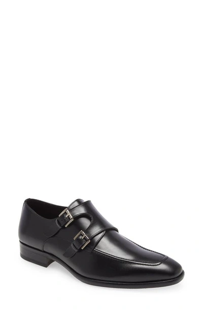Shop Mezlan Leather Double Monk Strap Shoe In Black