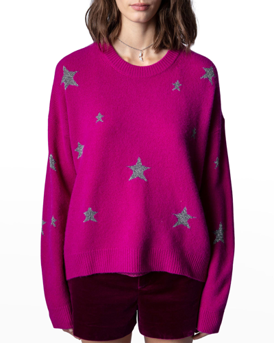 Shop Zadig & Voltaire Markus Stars Intarsia Cashmere Sweater In Cyclamen