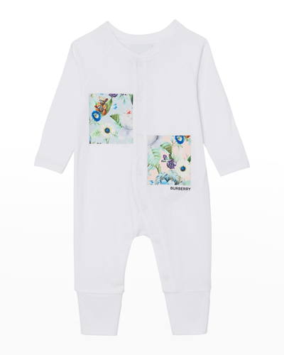 Shop Burberry Girl's Cleo Floral Logo Graphic Coverall In White
