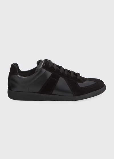Shop Maison Margiela Men's Replica Leather Suede Low-top Sneakers In Black