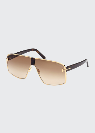 Shop Tom Ford Men's Reno Gradient Shield Sunglasses In 30f Yellow/brown