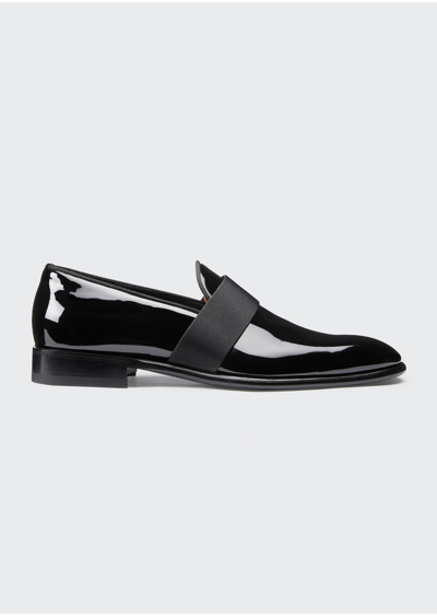 Shop Santoni Men's Patent Leather Dress Loafers In Black