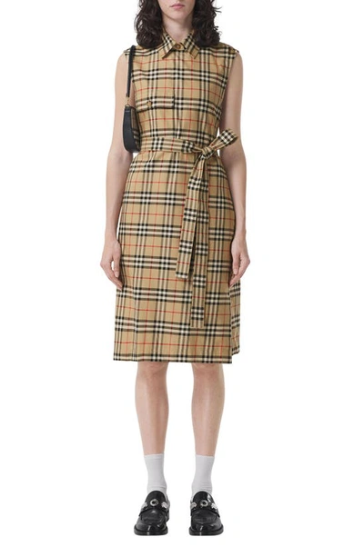 Shop Burberry Karla Vintage Check Sleeveless Cotton Shirtdress In Archive Beige Ip Chk