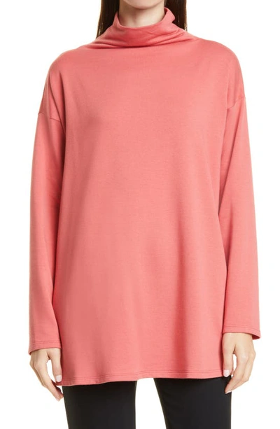 Shop Eileen Fisher High Funnel Neck Tunic Sweater In Papaya