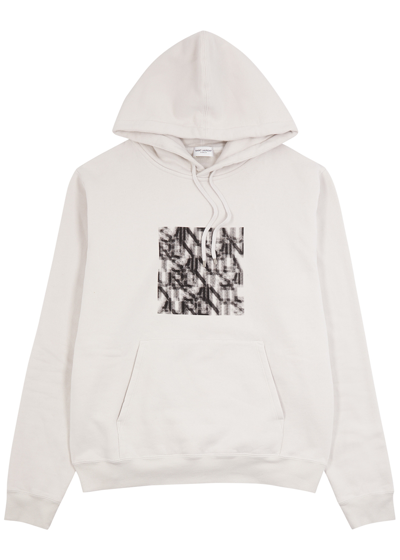 Shop Saint Laurent Off-white Printed Hooded Cotton Sweatshirt In White And Black