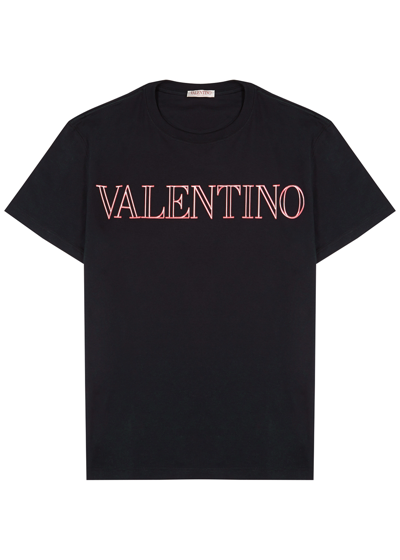 Shop Valentino Navy Logo Cotton T-shirt