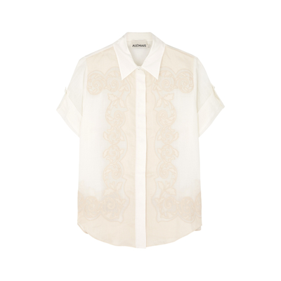 Shop Alemais Burning Love Appliquéd Ramie Shirt In Off White