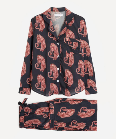 Shop Desmond & Dempsey Women's Sansindo Tiger-print Long Pyjama Set In Navy/pink