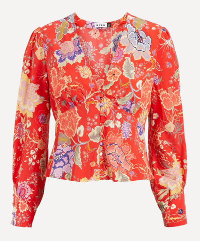 Shop Rixo London Azra V-neck Button-up Blouse In Peony Flora Red