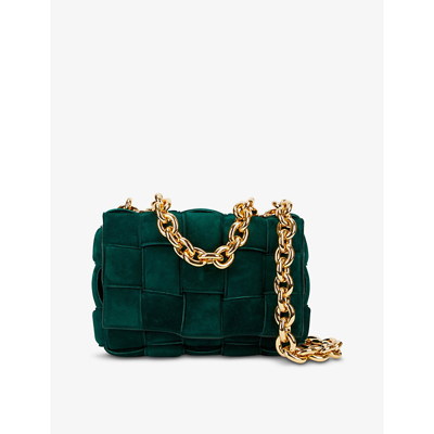 Shop Bottega Veneta The Chain Cassette Intrecciato Suede Cross-body Bag In Emerald Green-gold