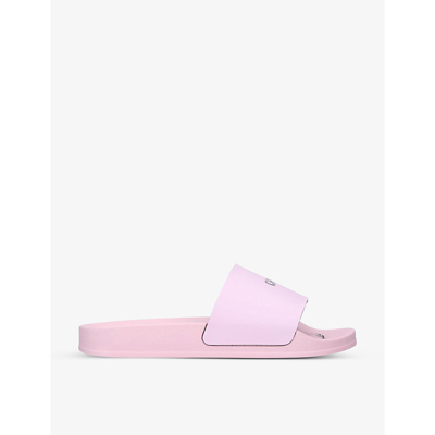 Shop Off-white C/o Virgil Abloh Women's Pale Pink Logo-print Rubber Pool Sliders