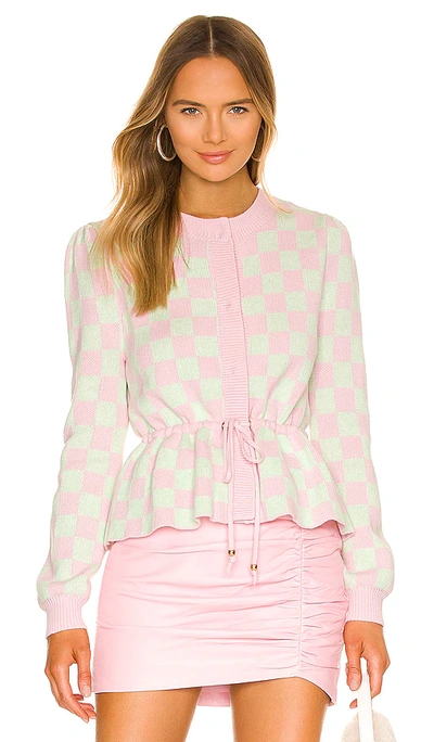 Shop Olivia Rubin Della Cardigan In Pink Green Squares