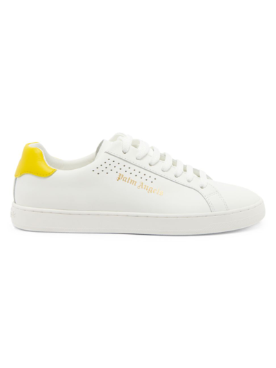 Shop Palm Angels Palm 1 Leather Sneakers In White Yellow