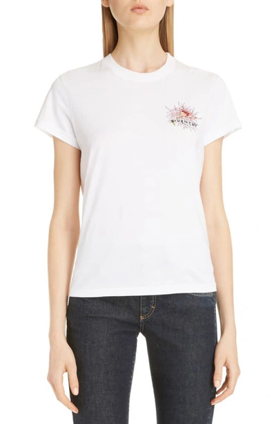 Shop Givenchy Beaded Floral Logo Tee In White